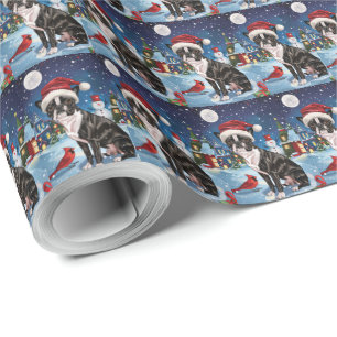 Papel De Presente Boston Terrier Dog Winter Wonderland Natal Joy