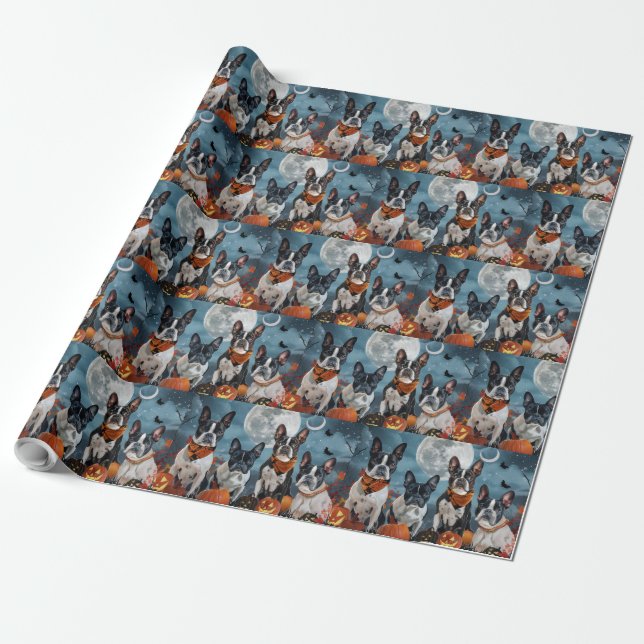 Papel De Presente Boston Terrier Halloween Assustador (Desenrolado)