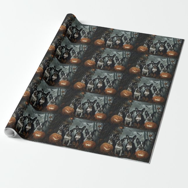 Papel De Presente Boston Terrier Halloween Night Doggy Delight (Desenrolado)