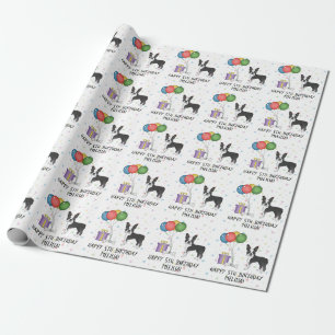 Papel De Presente Boston Terrier Preto e Branco Cachorro Fofo - Aniv