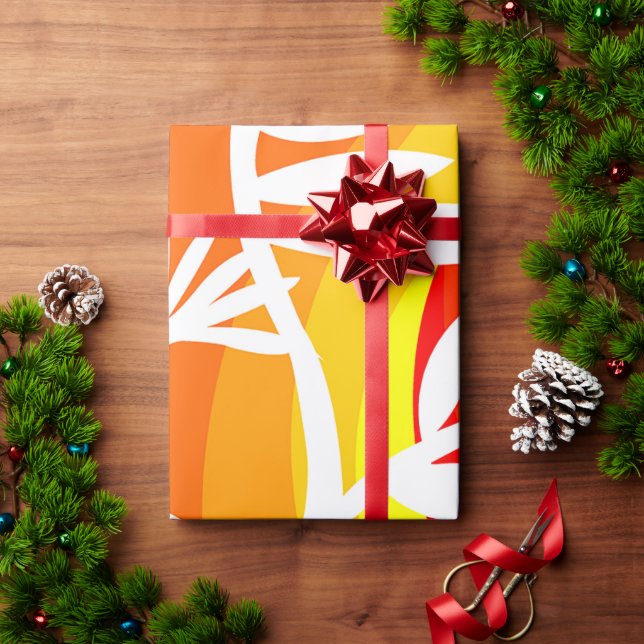 Papel De Presente Botânica branca e laranja (Presente de Natal)