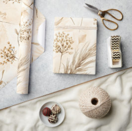 Papel De Presente Botânica Flor Seca Bege