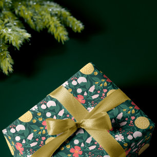 Papel De Presente Botânica Floral Festivo Garden Padrão Verde