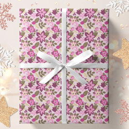 Papel De Presente Botânica Floral Rosa de Natal Moderno