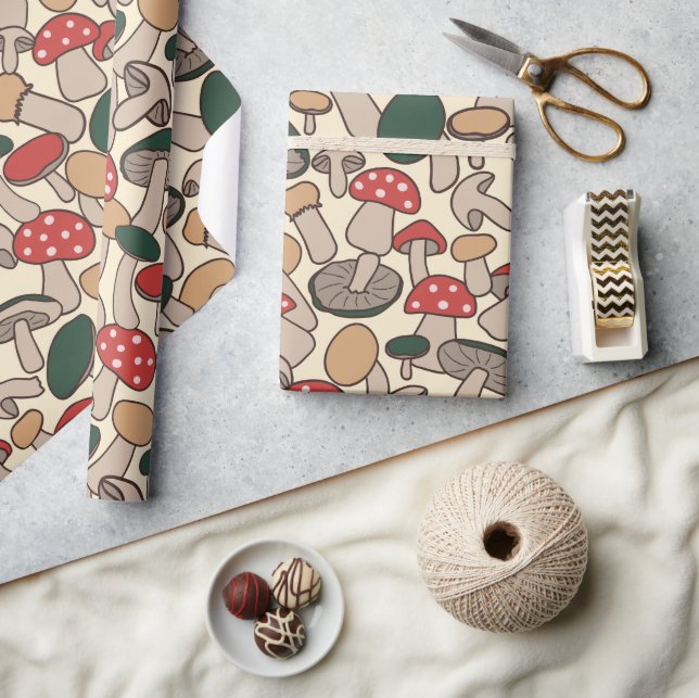 Papel De Presente Botânica Retro de Cogumelo da Floresta (Artesanato)