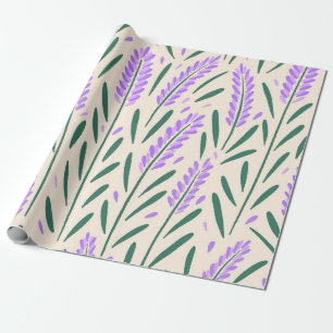 Papel De Presente Botânica Roxa Lavanda Desenhada à Mão Caprichosa