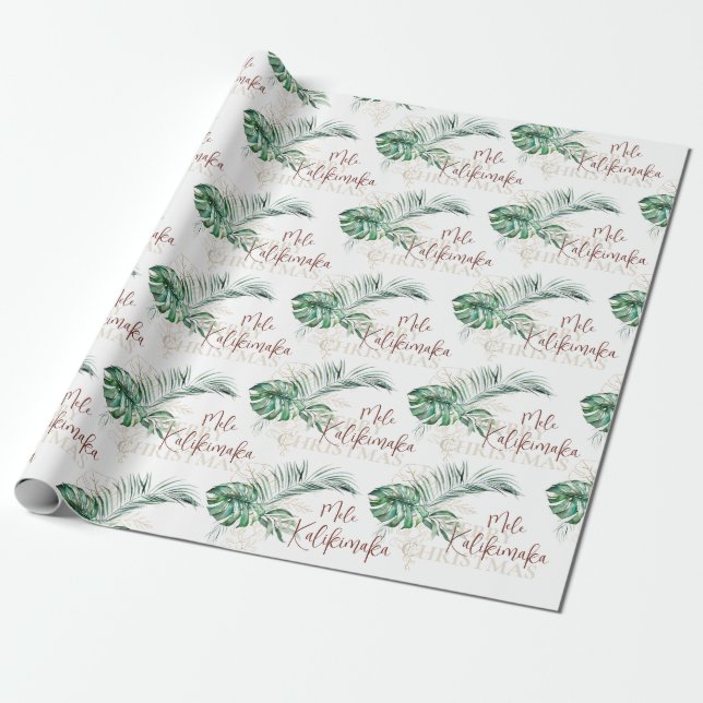 Papel De Presente Botânica Tropical Mele Kalikimaka | Natal (Desenrolado)