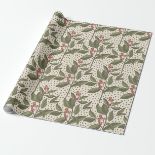 Papel De Presente Botânica Vintage de Frutas e Pontos