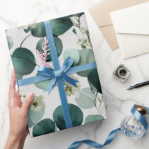 Botanical Green Eucalyptus White Floral Pattern