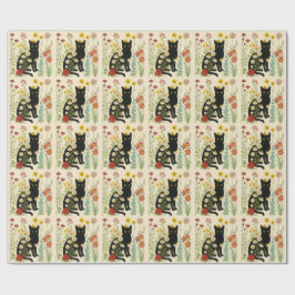 Papel De Presente Botanical Nature – Black Cat in Wildflower Garden