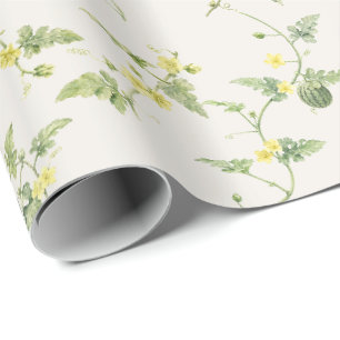 Papel De Presente Botânico Aquarela em Marfim Suave de Mini Melancia