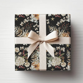 Papel De Presente Botânico Boho Preto