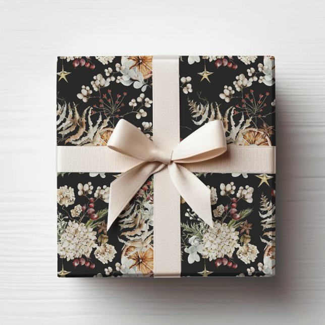 Papel De Presente Botânico Boho Preto (Black Boho Botanical Wrapping Paper
)