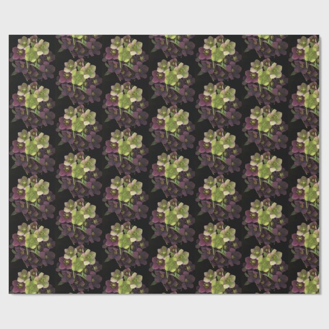 Papel de Presente Botânico com Flores de Hellebore (Aberto)