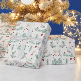 Papel de Presente Botânico de Inverno Festivo