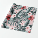 Papel De Presente Botânico floral da ilha tropical cor-de-rosa do<br><div class="desc">papel de envolvimento</div>