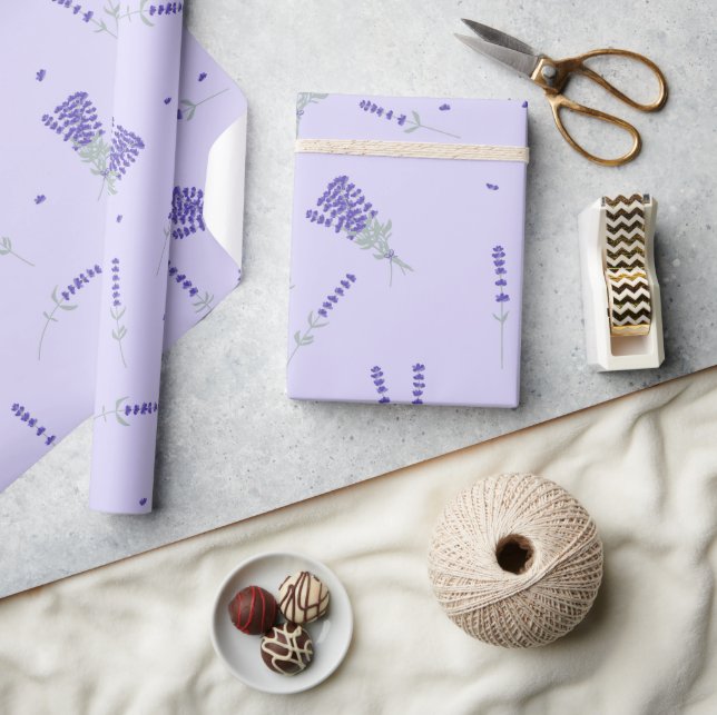 Papel De Presente Botânico Floral de Flor Silvestre Roxa Lavanda (Artesanato)