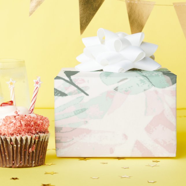 Papel de Presente Botânico Folha Tropical Pastel (Festa de aniversário)