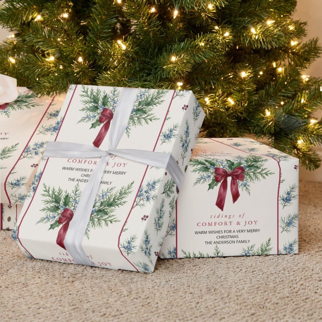 Papel de Presente Botânico Grandmillennial com Laç (Christmas Gift Wrap from the Grandmillenial Botanical Bow Christmas collection by Darling & May)