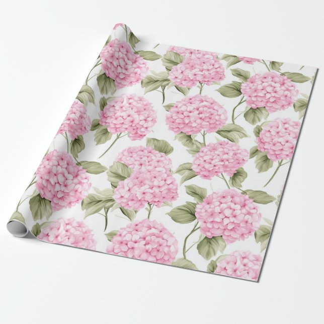 Papel de Presente Botânico Hortênsia Rosa (Desenrolado)