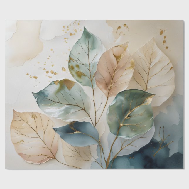 Papel De Presente Botânico Ouro Elegante (Aberto)