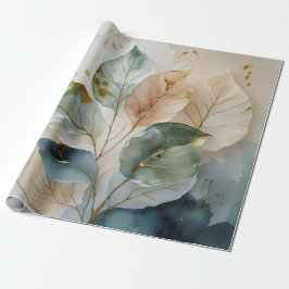 Papel De Presente Botânico Ouro Elegante