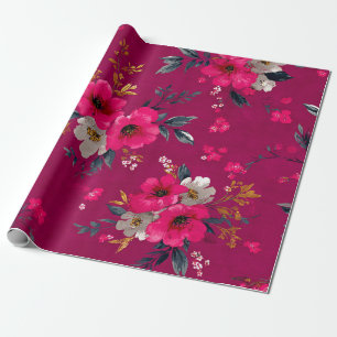 Papel De Presente Botânico Rosa Rústico Floral Ousado Vintage Boho