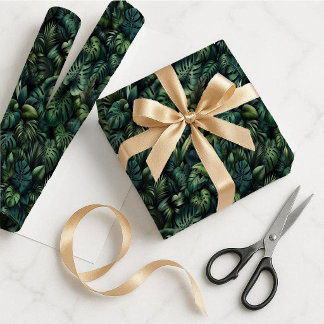 Papel de Presente Botânico Verde Tropical Monstera