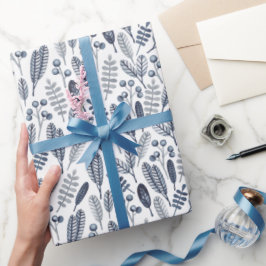 Papel De Presente Botânicos Azul Safira Elegantes