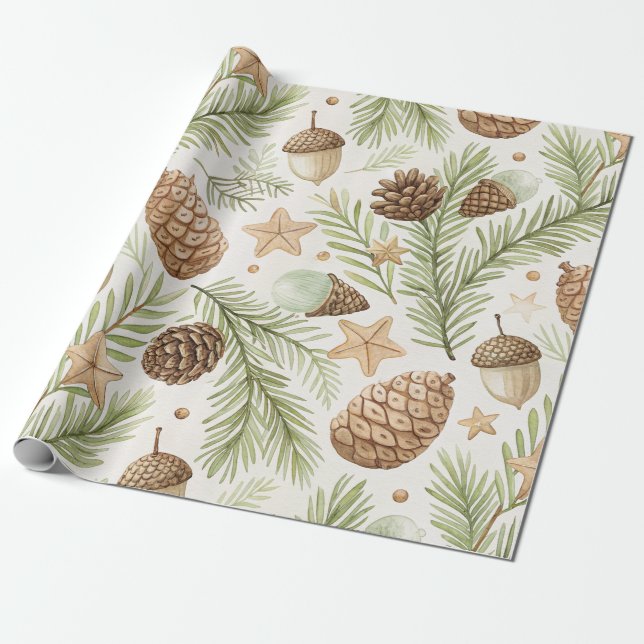 Papel De Presente Botânicos de Inverno & Flocos de Neve - Natal Rúst (Desenrolado)