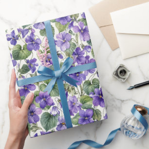 Papel De Presente Botânicos de Violeta Delicada Pintados à Mão