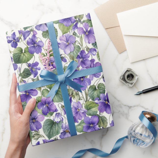 Papel De Presente Botânicos de Violeta Delicada Pintados à Mão (Presentear)