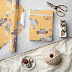 Papel De Presente Botas, Chapéus e Cactos Country de Rodeio Rústico