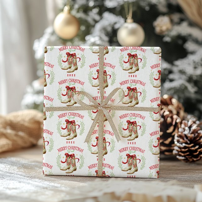 Papel De Presente Botas de Cowboy de Natal Ocidental (Criador carregado)