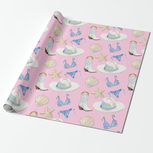Papel De Presente Botas de Cowgirl Costeira Rosa Presente (Desenrolado)