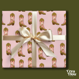 Papel De Presente Botas de Cowgirl do Sul Brincadeiras Rosa Esbranqu