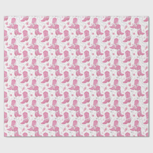 Papel De Presente Botas de Cowgirl Florais Rosa Ocidentais & Pérolas