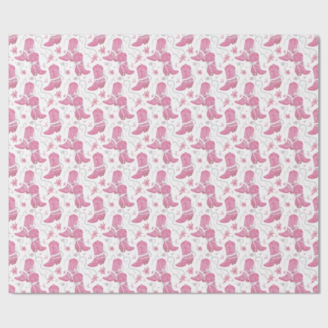 Papel De Presente Botas de Cowgirl Florais Rosa Ocidentais & Pérolas (Aberto)