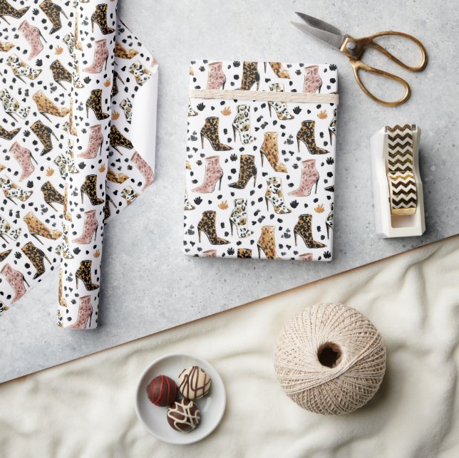 Papel De Presente Botas de salto alto com estampa de leopardo Lux (Artesanato)