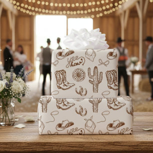Papel De Presente Botas e Chapéu de Cowboy Western Rústico Padrão de