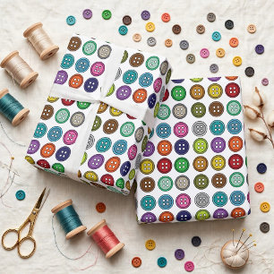Papel De Presente Botões Coloridos de Costura Aniversário de Alfaiat