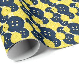 Papel De Presente Botões de Ginga Navy Amarelo - Sala de Costura e A
