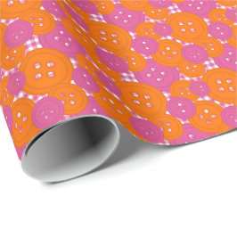 Papel De Presente Botões de Laranja Rosa Xadrez - Sala de Artesanato