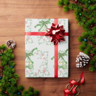 Papel De Presente Boughes of Holly Light Green Pink