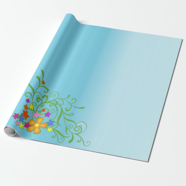 Papel De Presente Bouquet Azul (Desenrolado)
