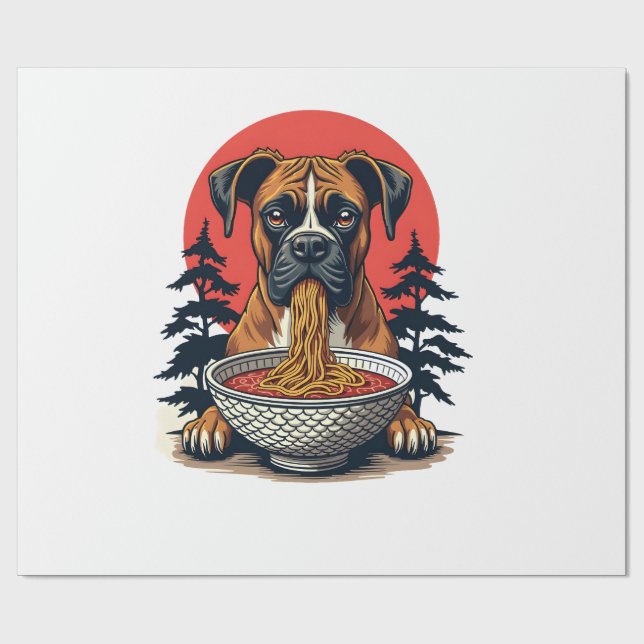 Papel De Presente Boxer Antigo Comendo Ramen Pôr do Sol Japonês Ilus (Aberto)