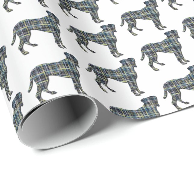Papel De Presente Boxer Dog Silhouette Y&B Grid White (Ponta do rolo)