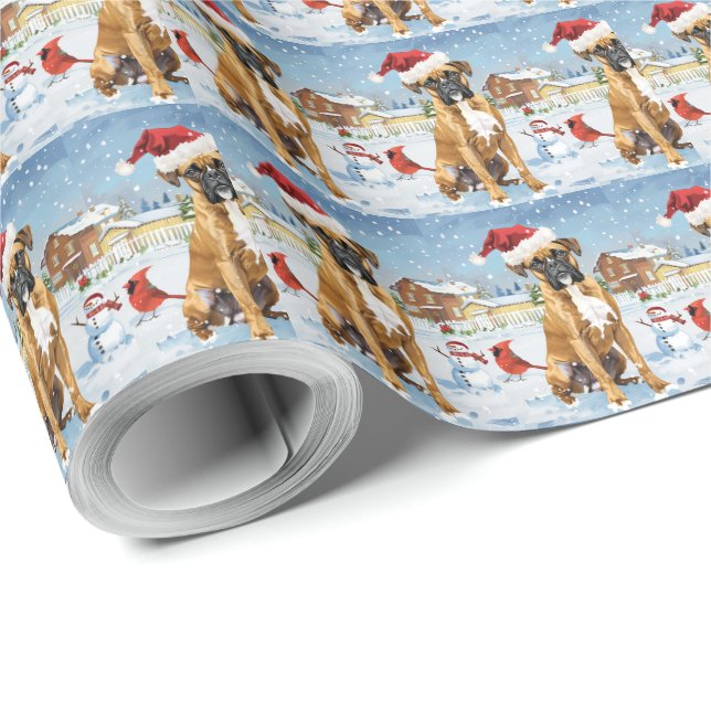 Papel De Presente Boxer Dog Winter Wonderland Natal Joy (Ponta do rolo)