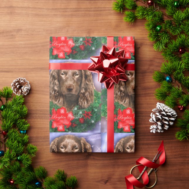 Papel De Presente Boykin Spaniel Wreath de Natal (Presente de Natal)