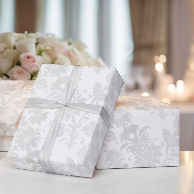Papel De Presente Branca de Casamento Damasco Simples Elegância Flor (Criador carregado)
